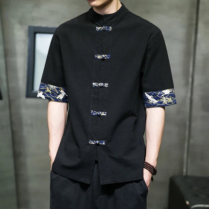 Camicia Kimono giapponese da uomo cinese retrò stampa casual cotone lino cuciture top a maniche corte estate uomo di alta qualità streetwear