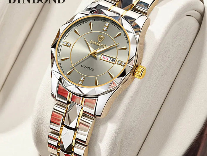 BINBONG Orologi da donna Orologio al quarzo da donna di moda di lusso Orologio da polso in acciaio inossidabile con data luminosa impermeabile Regalo per gli amanti della fidanzata platinumshop