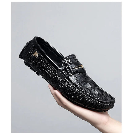Scarpe Slip-On da Uomo in Pelle di Coccodrillo di Lusso, Scarpe Casual Primaverili ed Estive per la Guida, Stile Coppia, Taglio Basso, Suola in Gomma Traspirante