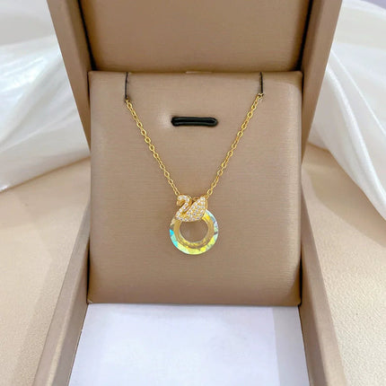 EILIECK 316L Stainless Steel Shine Cubic Zirconia Swan Pendant Necklace Gold Color Texture Metal Personalized Jewelry Neck Chain PlatiNum