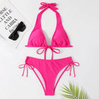 Costume da bagno bikini sexy con laccetti al collo a vita bassa nero/rosso/rosa, due pezzi, stile brasiliano, in saldo platinumshop