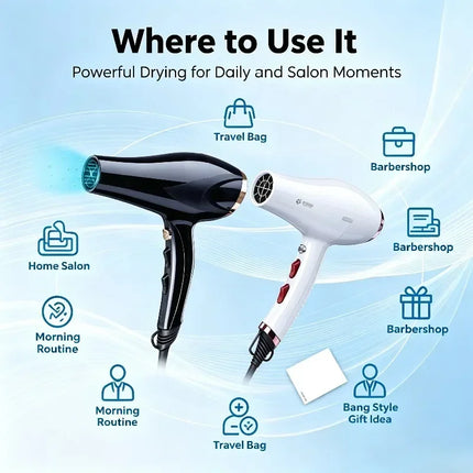 WETECH 2200W Professional Negative Ionic Hair Dryer Dual Voltage 100‑240V Adjustable Hot And Cool Wind Blow Dryer With Concentrator Nozzle Salon Home Hair Styling Tool