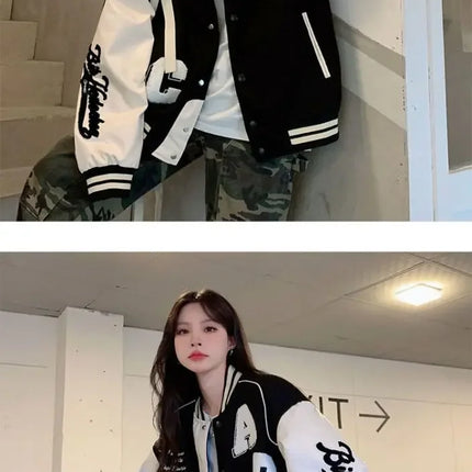 Y2k Lamb Wool Bomber Jacket Female Oversized Streetwear 2025 New Women Harajuku Fashion College Uniform Varsity Baseball Jackets