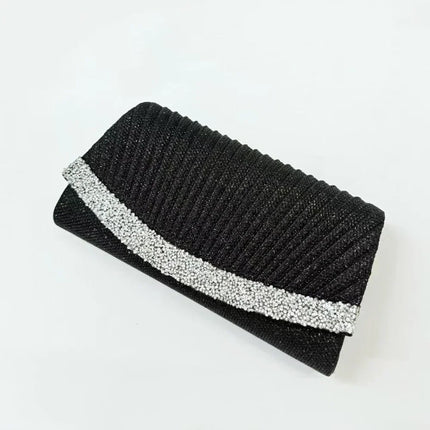 Borsa Clutch Plissettata con Strass, Pochette da Sera Scintillante con Cristalli, Elegante Borsetta da Donna per Cerimonie, Matrimoni e Feste Formali