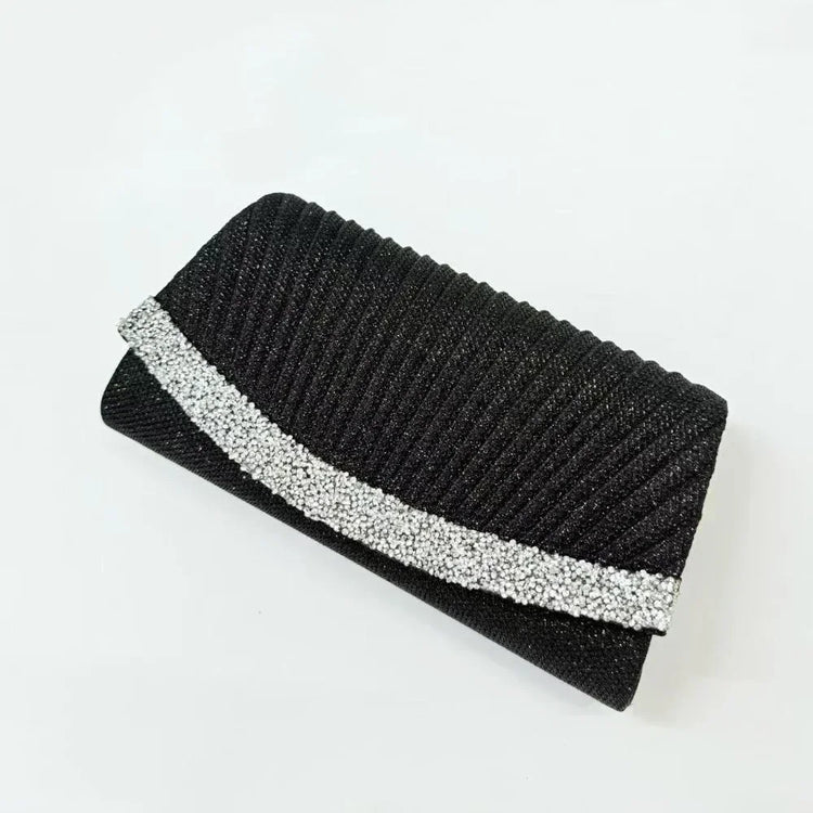 Borsa Clutch Plissettata con Strass, Pochette da Sera Scintillante con Cristalli, Elegante Borsetta da Donna per Cerimonie, Matrimoni e Feste Formali