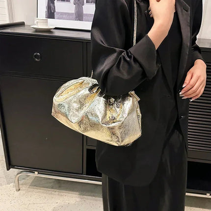 Small Luxury Design Women's Leather Silver Cloud Bag Female Gold Crossbody Bag Ladies Party Clutch Purse Female Handbags PlatiNum