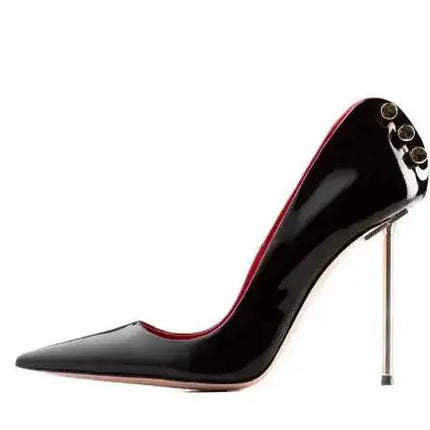 Décolleté a spillo con borchie in metallo in pelle verniciata nera sexy Décolleté da donna con punta a punta e tacco alto, scarpe da sera con tacco alto platinumshop