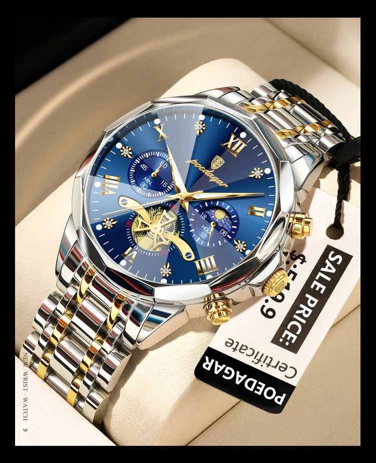 POEDAGAR Orologio da uomo di lusso Top originale impermeabile cronografo luminoso orologio da polso da uomo al quarzo in acciaio inossidabile orologi da uomo Reloj platinumshop