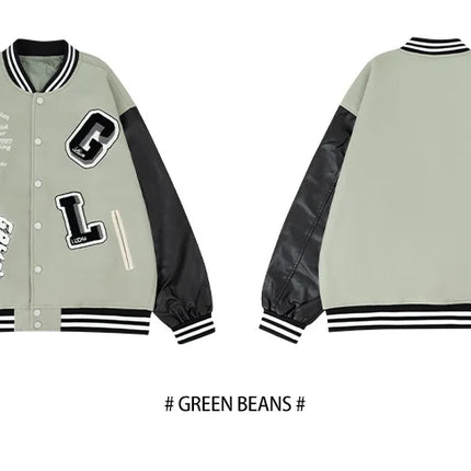 Men's Casual Varsity Jacket Racing Letterman Baseball Coat Vintage Embroidery Outerwear Streetswear with Faux Leather Sleeves
