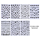 7/8pcs 3D Gothic Black Halloween Nail Stickers Cool Design Alphabet Letter Lace Castle Skull Y2K Manicure Decoration Accessories