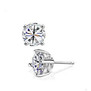 925 Sterling Silver Classic Fashion 4mm 5mm 6mm 7mm 8mm Five Claws Zircon Stud Earrings For Women Men Gift Oorbellen PlatiNum