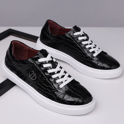 Popular crocodile pattern men's thick soled casual board shoes, trendy, breathable high-end, business plus size shoes (38-48)