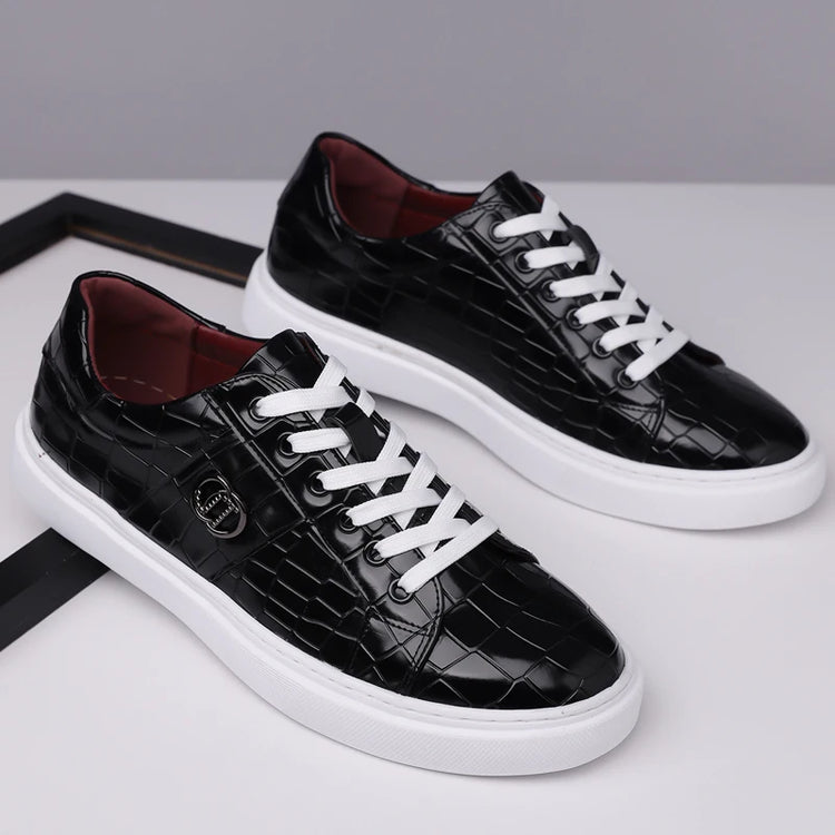 Popular crocodile pattern men's thick soled casual board shoes, trendy, breathable high-end, business plus size shoes (38-48)