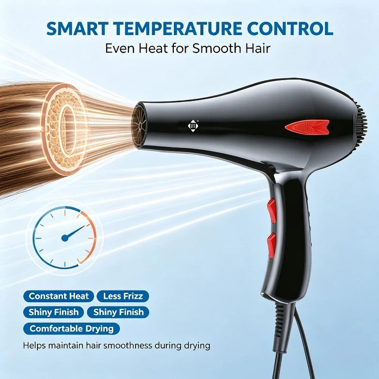 WETECH W1111 Professional Hair Dryer 3000W High Power Blow Dryer Adjustable Temperature & Wind Speed With 2Pcs Concentrator Nozzles AC100-240V Universal Voltage Salon Home Hair Styling Tool