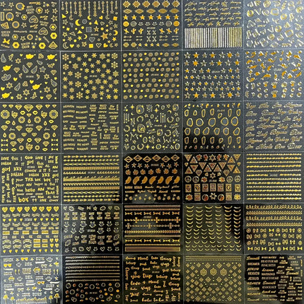 30 Sheets Gold Nail Art Stickers 3D Self‑Adhesive Nail Decals Gold Line Star Nail Stickers for Acrylic Nails Gold Leaf