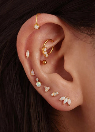 CANNER 1PC 925 Sterling Silver Exquisite Crown Opal Piercing Earring for Women Ear Studs Cartilage Earring Body Jewelry Gift PlatiNum