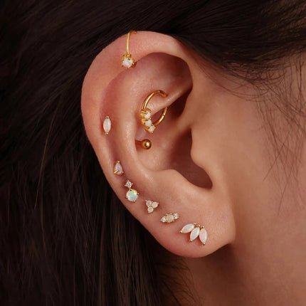 CANNER 1PC 925 Sterling Silver Exquisite Crown Opal Piercing Earring for Women Ear Studs Cartilage Earring Body Jewelry Gift PlatiNum