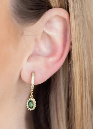 925 Sterling Silver Needle Green Zircon Gold Earrings Heart Hoop Earrings for Women Delicate Stud Earrings Luxury Jewelry Gifts PlatiNum