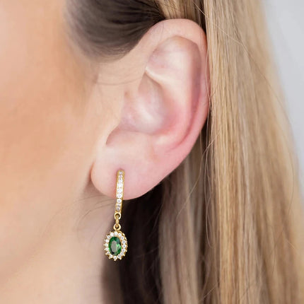 925 Sterling Silver Needle Green Zircon Gold Earrings Heart Hoop Earrings for Women Delicate Stud Earrings Luxury Jewelry Gifts PlatiNum