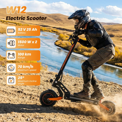 Monopattino elettrico iScooter W12 da 11 pollici, fuoristrada, a doppia trazione, 3000W, 25Ah, autonomia massima 100 km, velocità massima 70 km/h, pieghevole.