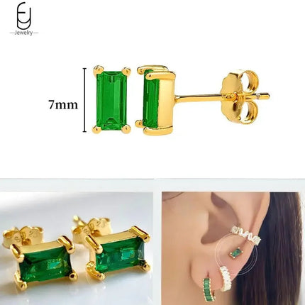 925 Sterling Silver Needle Green Zircon Gold Earrings Heart Hoop Earrings for Women Delicate Stud Earrings Luxury Jewelry Gifts PlatiNum