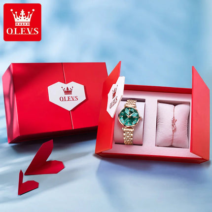 OLEVS 5536 Orologio da donna al quarzo con diamanti di marca di lusso Moda elegante orologio da donna impermeabile in oro rosa con bracciale Set Reloj Mujer platinumshop