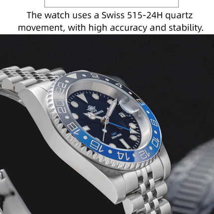 ADDIESDIVE Watch For Man Quartz GMT 20Bar Waterproof BGW9 Super Luminous 316L Stainless Steel Ceramic Bezel Watch