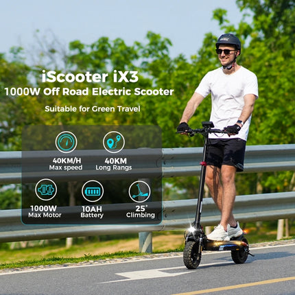 IScooter iX3 1000W max potente Scooter elettrico 40KM gamma 10 pollici fuoristrada pneumatico elettrico Kick Scooter 10Ah 40 KM/H Scooter per adulti