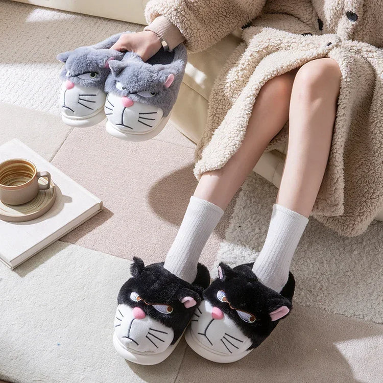 Fluffy Slippers Women Cute Cartoon Winter Plush Home Shoes Girls Casual Large Size Flats