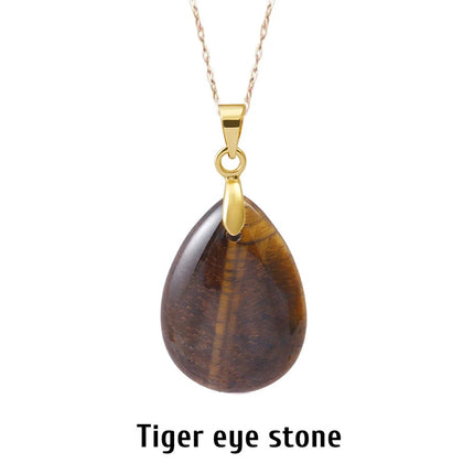 New Fashion Natural Stone Crystal Pendant Teardrop Simple Pendant Necklace Earrings Making Jewelry With Chain collar PlatiNum