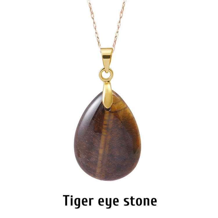 New Fashion Natural Stone Crystal Pendant Teardrop Simple Pendant Necklace Earrings Making Jewelry With Chain collar PlatiNum