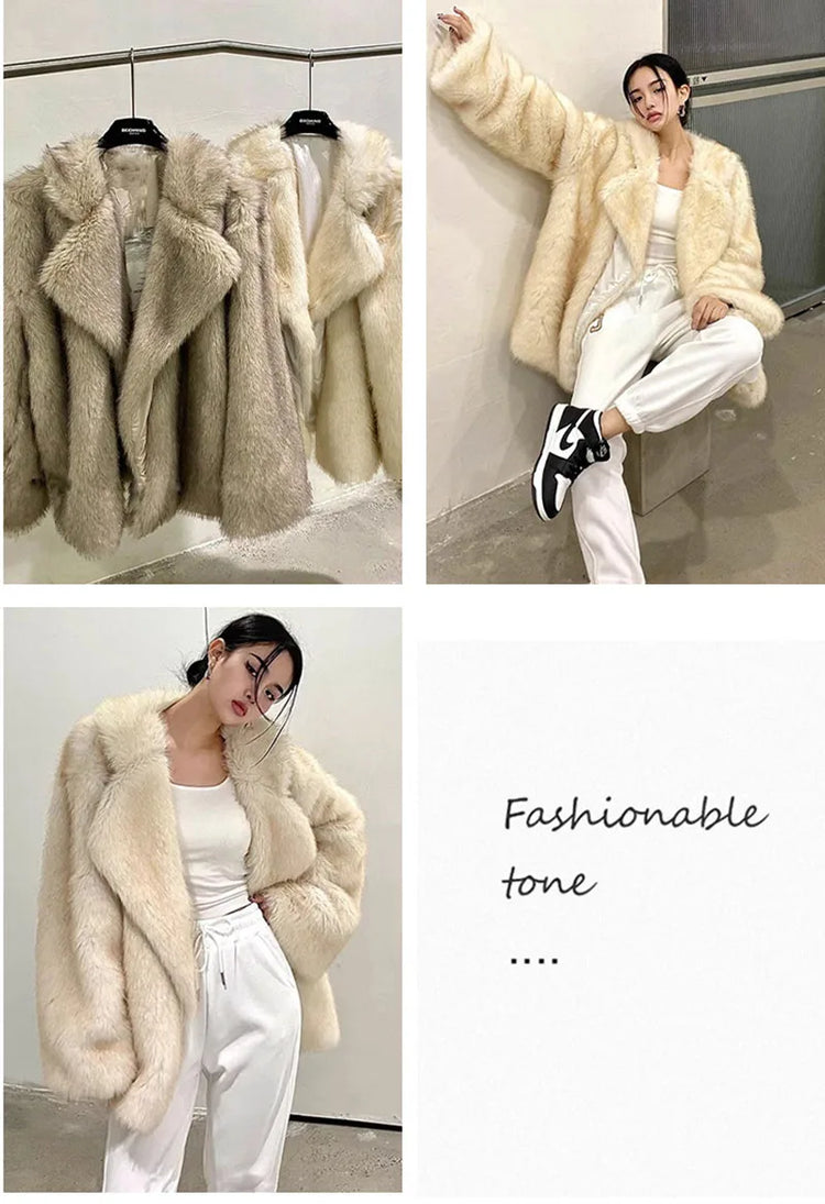 ZADORIN Winter Faux Mink Coat Lapel Mid Long Loose Faux Fur Coat Woman Clothes Luxury Fluffy Jacket Fur Cardigans Ladies Coats