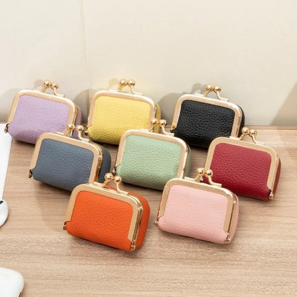 Genuine Leather Kiss Lock Coin Purse Solid Color Multifunctional Leather Jewelry Bag Mini Square Small Item Bag Jewelry Storage PlatiNum