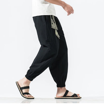Kimono da uomo in cotone e lino costume da samurai giapponese Ukiyo-e cintura con stampa pantaloni stile harem retrò pantaloni larghi da uomo Hip Hop Harajuku Haori