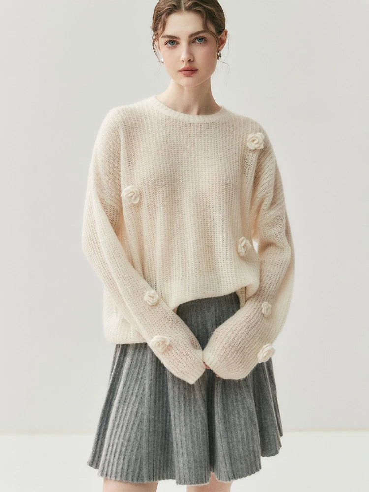CHICUU Women's A-line Pleated Skirt 100% Cashmere Knit Mini Skirt Autumn Winter Preppy Style Above Knee Skirt Cashmere Knitwear PlatiNum