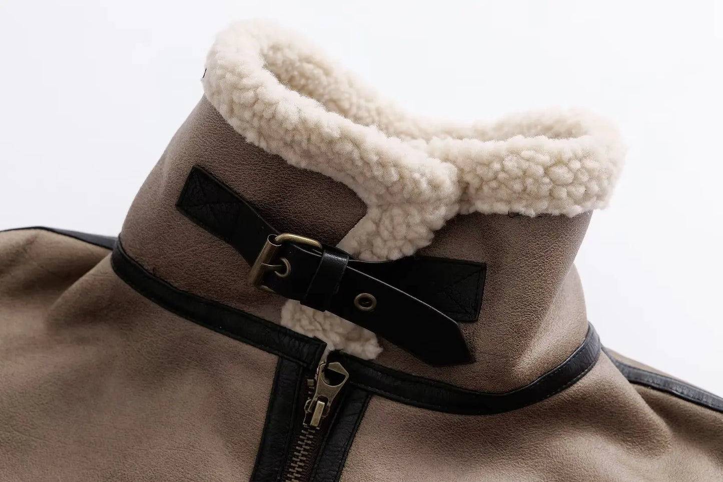 KONDALA Fall Winter Fleece Stand-up Jacket Women's Casual Thickened Warm Zipper Coat 2025 Fashion Retro Motorcycle Style Jacket