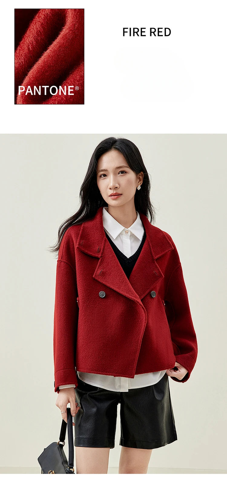 SENTUBILA 100% Wool Winter Jackets for Women Short Coats 2026 Stand Turtleneck Unlined Wool Outerwears Female Clothes W44O56626