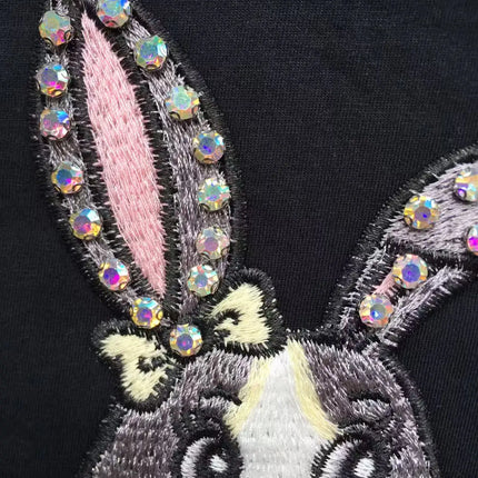 T-shirt da donna a maniche corte girocollo casual con stampa cartoon, oversize, stile Y2K, patchwork, con strass, moda estiva