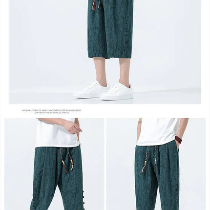 Pantaloncini da uomo Harajuku Kimono retrò Pantaloni da spiaggia comodi e traspiranti Pantaloni casual Harun larghi in cotone stile giapponese da uomo