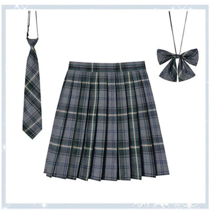 Damen Plissierter Schottenrock mit Fliege XS-5XL Harajuku Preppy Japanische Schuluniformen Mini Rock Sommer Jupe Kawaii für Mädchen