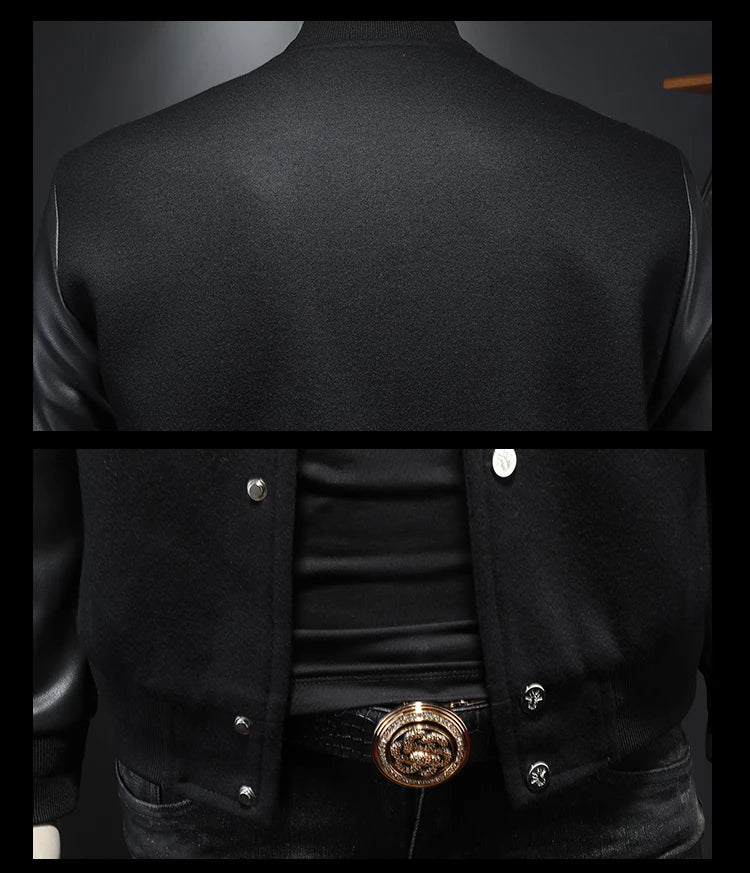 Minglu Spring Autumn Stand Collar Men's Jackets Luxury Bee Embroidery Single Breasted Sport Casual Male Coats Man Overcoat 5XL