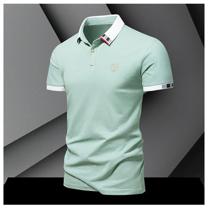 Men's New Summer 2024 Pure Cotton Short-Sleeve T-shirt Men's High-End Casual Lapel Half-Sleeve Polo Men's Top