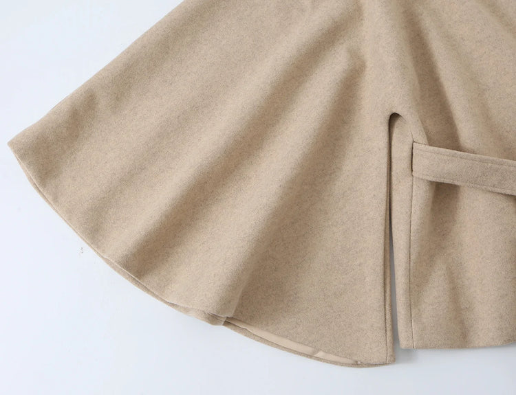 Women Fall Winter Elegant Blended Belt Coat Cape Style Stand-Collar Cloak Coat KONDALA 2026 Trendy Vintage Casual Chic Lady Coat