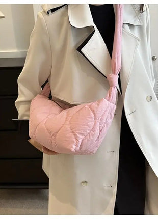 Puffer Shoulder Bag for Women Soft Down Cotton Padded Tote Handbag Purse Quilted Cross Body Bag Solid Color Bubbles Cloud Bag PlatiNum