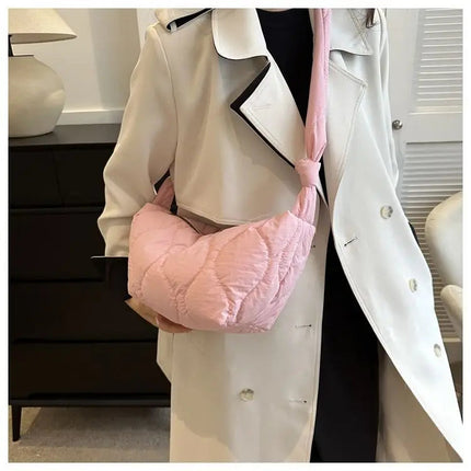 Puffer Shoulder Bag for Women Soft Down Cotton Padded Tote Handbag Purse Quilted Cross Body Bag Solid Color Bubbles Cloud Bag PlatiNum