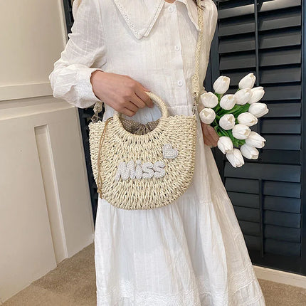 Personalized Summer Straw Bag for Women, Large Capacity, Perforated Design, Simple Shoulder Beach Bag for Vacations