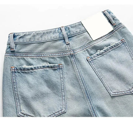 Blue Denim Shorts For Women High-Waisted Loose-Fit Slimming Casual Straight-Leg Mid-Length Summer New Arrival 2024 PlatiNum