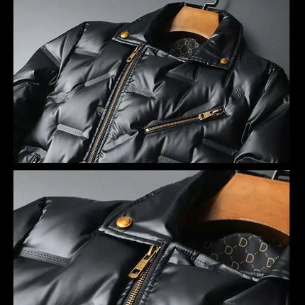 2022 Motorcycle Zipper Duck Down Jacket Men High Quality 90% White Duck Down Coat Lapel Vintage Black Down Jacket Men Clothing