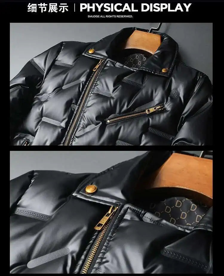 2022 Motorcycle Zipper Duck Down Jacket Men High Quality 90% White Duck Down Coat Lapel Vintage Black Down Jacket Men Clothing