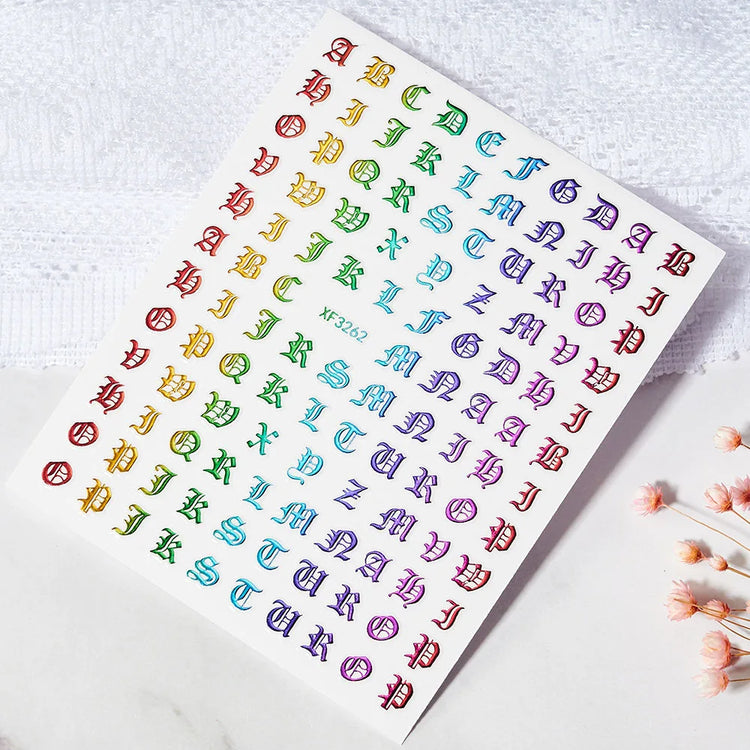 1PC 26-English Alphabet Number 3D Self-adhesive Nail Art Decal Sticker Word Small Letter Nail Decals Sticker Manicure Decoration